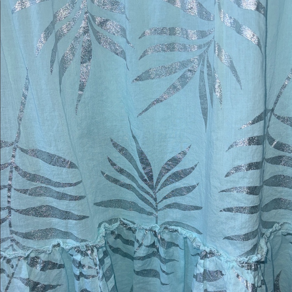 Sunny Oceans Light Aqua Foil Leaf Tiered Tunic Dress🌴🌸 - Picture 9 of 10